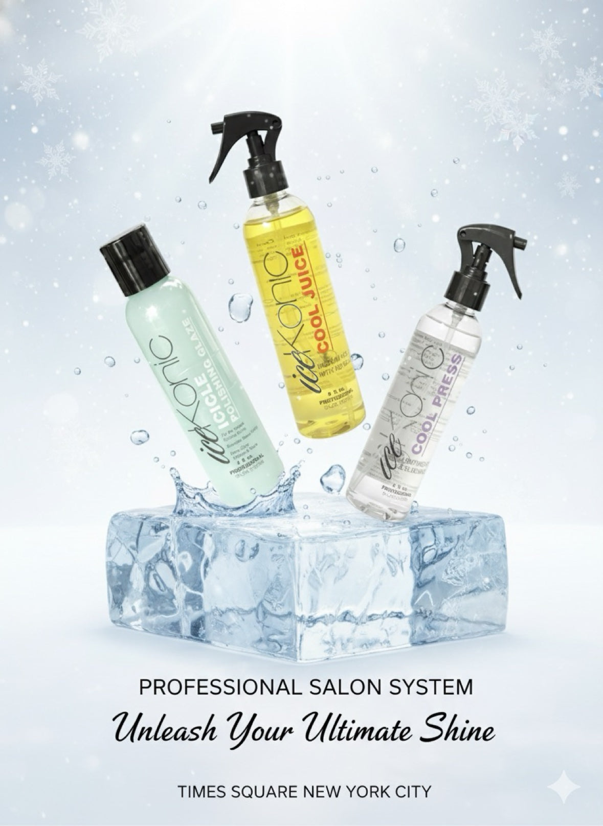 ICICLE Polishing Glaze, COOL JUICE and COOL PRESS over an ice block